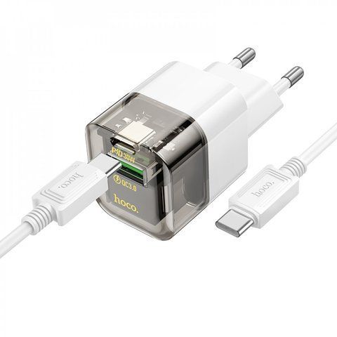 Home Charger 30W PD QC3.0 C to C Cable (1m) Hoco C131A &mdash; Transparent Black К2-000078180 фото