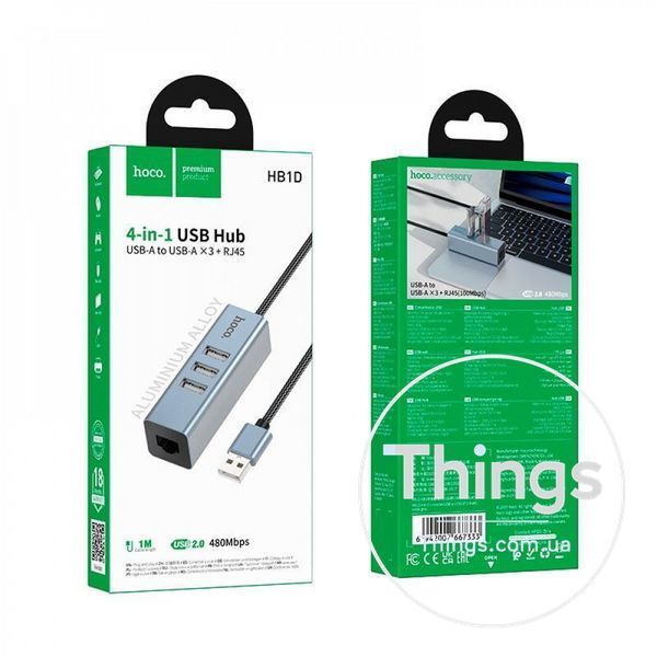 HUB USB To 3 USB3.0 & RJ45 Hoco HB1D K2-000082704 фото