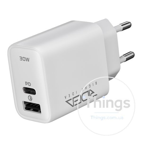 Мережевий Зарядний Пристрій Ridea RW-30120 Turbo 1USB/1USB-C QC/PD 30W Од1-00046170 фото