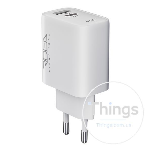 Мережевий Зарядний Пристрій Ridea RW-30120 Turbo 1USB/1USB-C QC/PD 30W Од1-00046170 фото