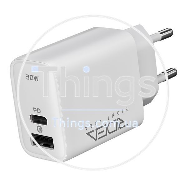 Мережевий Зарядний Пристрій Ridea RW-30120 Turbo 1USB/1USB-C QC/PD 30W Од1-00046170 фото