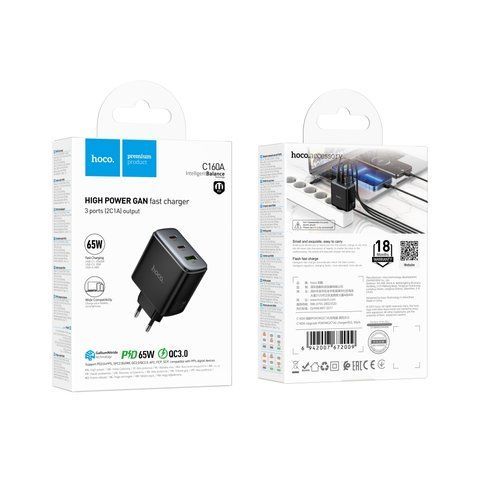 Мережевий Зарядний Пристрій Hoco C160A 2USB-C/1USB QC/PD65W Од1-00048548 фото
