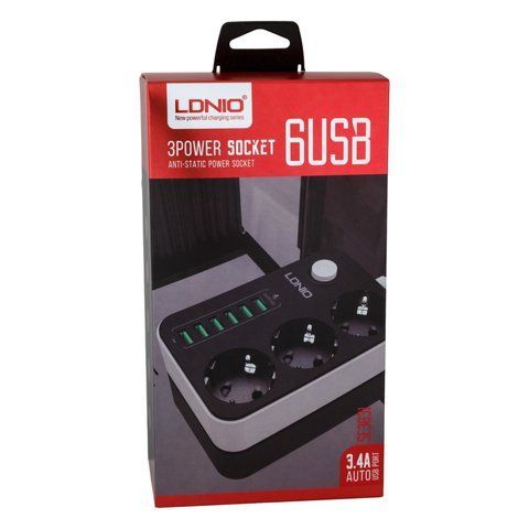 Мережевий Подовжувач LDNIO SE3631 6USB 3.4A / 3 Socket 00000010229 фото