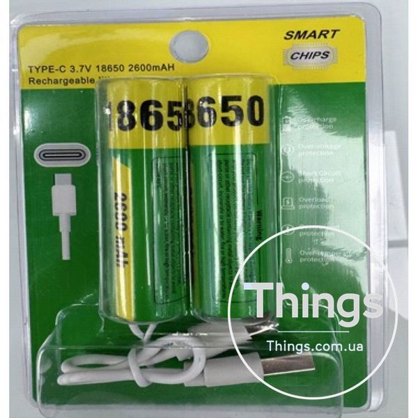 Аккумуляторные батарейки с Type-C разьемом Lithium-ion 2600mAh 18650 (2шт) K2-000081510 фото