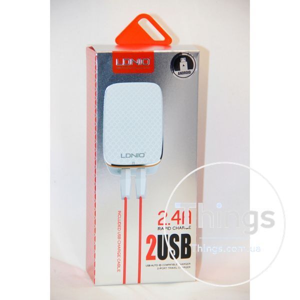 Home Charger 2.4A 2U Lightning Cable (1m) Ldnio A2204 White К2-000040552 фото