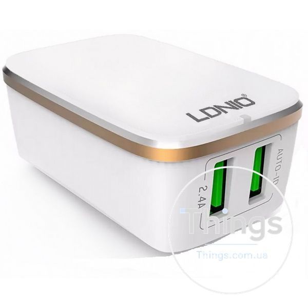 Home Charger 2.4A 2U Lightning Cable (1m) Ldnio A2204 White К2-000040552 фото