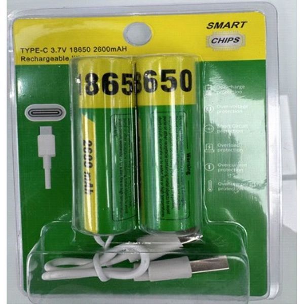 Аккумуляторные батарейки с Type-C разьемом Lithium-ion 2600mAh 18650 (2шт) K2-000081510 фото