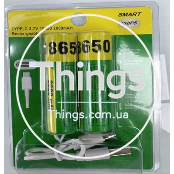 Аккумуляторные батарейки с Type-C разьемом Lithium-ion 2600mAh 18650 (2шт) K2-000081510 фото