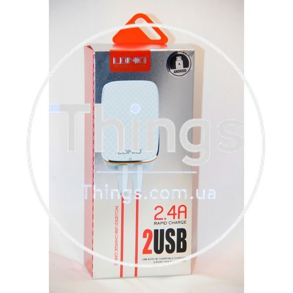 Home Charger 2.4A 2U Lightning Cable (1m) Ldnio A2204 White К2-000040552 фото
