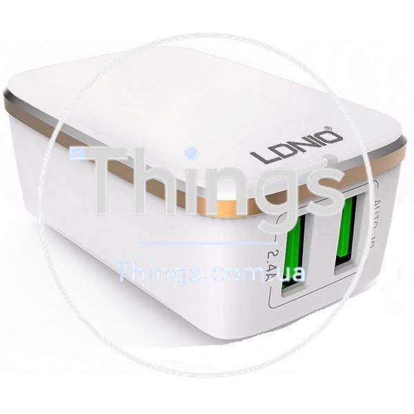 Home Charger 2.4A 2U Lightning Cable (1m) Ldnio A2204 White К2-000040552 фото