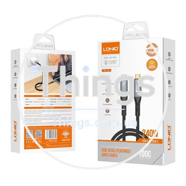 Кабель USB LDNIO TC11c USB4.0/Thunderbolt 4/40Gbps/240W/8K@60Hz Type-C to Type-C Од1-00046905 фото