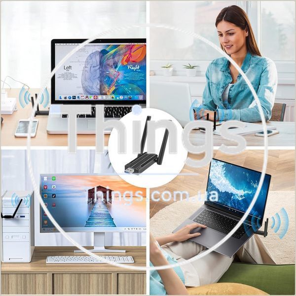USB Wi-Fi адаптер USB 3.0 Dual Band AC1300 (2.4 ГГц / 5.8 ГГц, до 1300 Мбит/с, 2 антенны) для ПК/ноутбука/планшета, черный K1-000742 фото