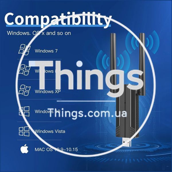 USB Wi-Fi адаптер USB 3.0 Dual Band AC1300 (2.4 ГГц / 5.8 ГГц, до 1300 Мбит/с, 2 антенны) для ПК/ноутбука/планшета, черный K1-000742 фото