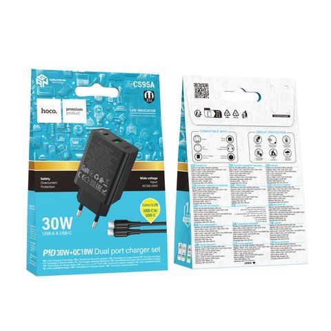 Сетевое Зарядное Устройство Hoco CS95A 1USB/1USB-C QC/PD 30W+Type-C to Type-C Од1-00048663 фото