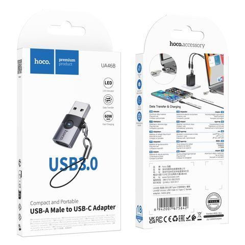 Перехідник Hoco UA46B USB Male to Type-C female USB3.0 Од1-00049040 фото