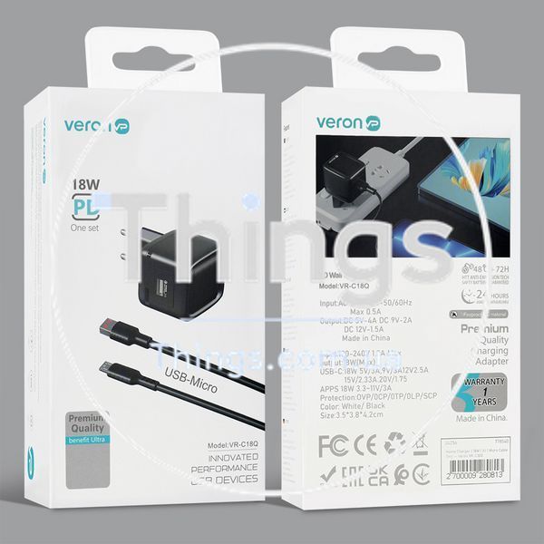 Home Charger | 18W | 1U | Micro Cable (1m) &mdash; Veron VR-C18Q К2-000079028 фото