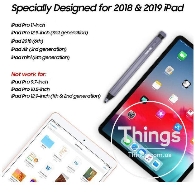 Стілус із тонким наконечником AWINNER Active Pen, сумісний з iPad Pro, iPad 2018, iPad Air K1-000350 фото