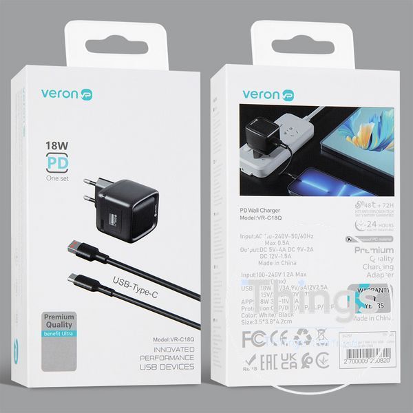 Home Charger | 18W | 1U | USB C Cable (1m) &mdash; Veron VR-C18Q К2-000079029 фото