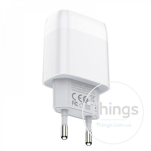 Home Charger 2.4A 2U USB C Cable (1m) Hoco C73A &mdash; White K2-000068642 фото
