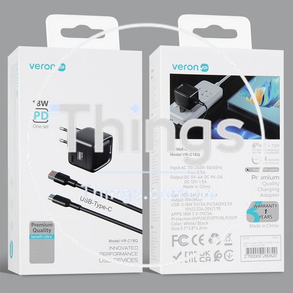 Home Charger | 18W | 1U | USB C Cable (1m) &mdash; Veron VR-C18Q К2-000079029 фото