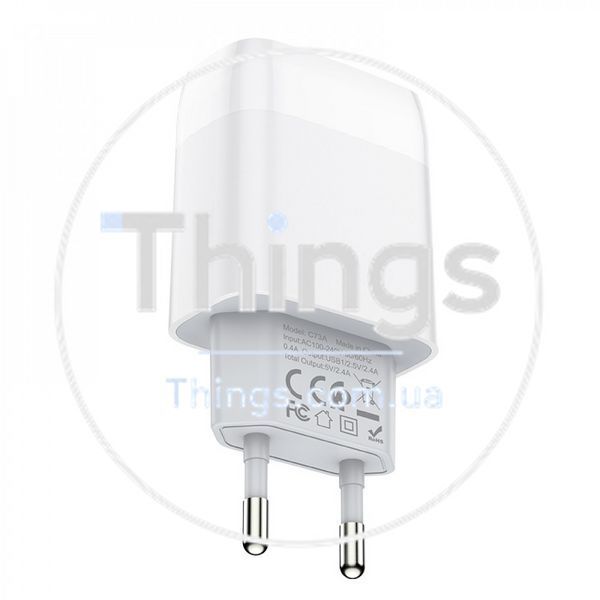 Home Charger 2.4A 2U USB C Cable (1m) Hoco C73A &mdash; White K2-000068642 фото