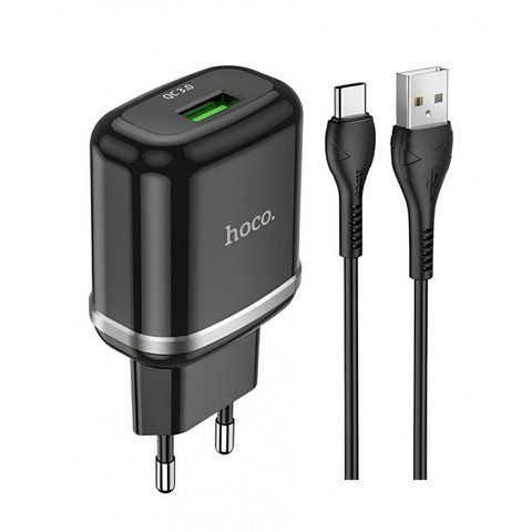 Home Charger 18W QC3.0 USB C Cable (1m) Hoco N3 &mdash; Black К2-000071424 фото