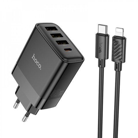 Home Charger 45W PD QC3.0 C to Lightning Cable (1m) Hoco C127A &mdash; Black K2-000078182 фото