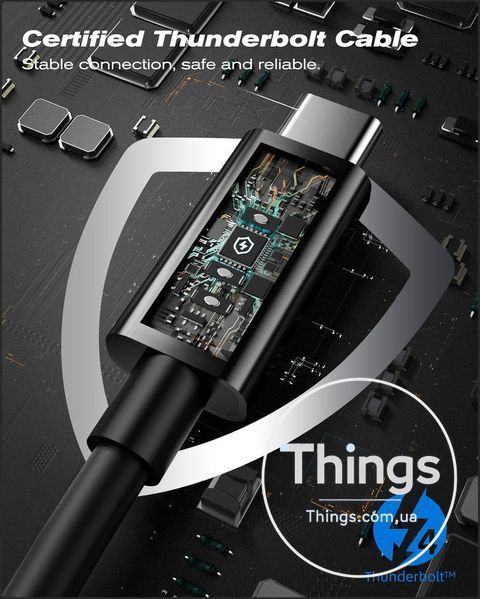 Кабель Thunderbolt 4 USB-C 1м, 240W 40Gbps 5A USB Type-C 8K/dual 4K PD швидка зарядка чорний сертифікований K1-000862 фото