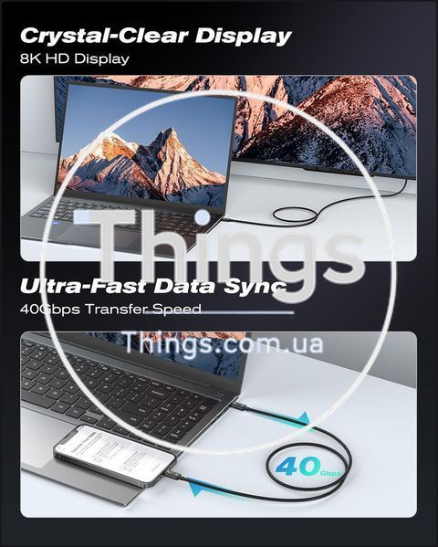 Кабель Thunderbolt 4 USB-C 1м, 240W 40Gbps 5A USB Type-C 8K/dual 4K PD быстрая зарядка черный сертифицированный K1-000862 фото