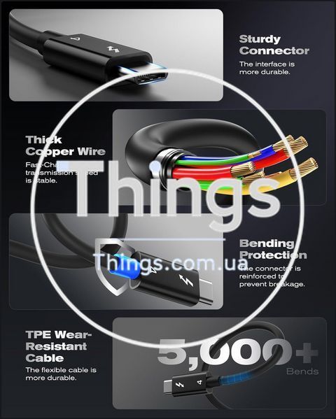 Кабель Thunderbolt 4 USB-C 1м, 240W 40Gbps 5A USB Type-C 8K/dual 4K PD быстрая зарядка черный сертифицированный K1-000862 фото