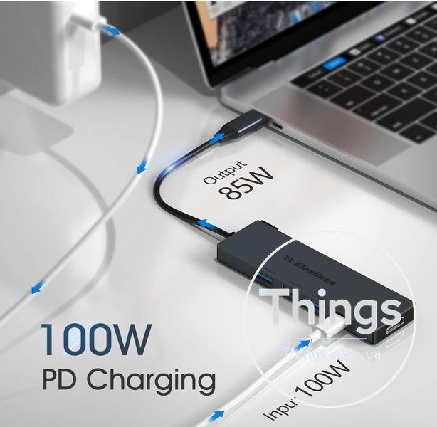 Хаб Док-станція Концентратор Elexlinco G-TP016N 5-in-1 USB-C Adapter with 4K HDMI, 100 W Power Delivery K1-000168 фото