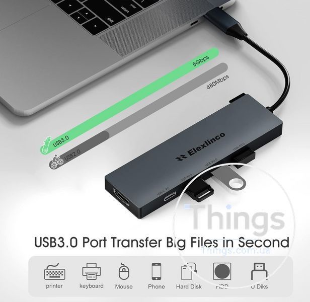 Хаб Док-станція Концентратор Elexlinco G-TP016N 5-in-1 USB-C Adapter with 4K HDMI, 100 W Power Delivery K1-000168 фото