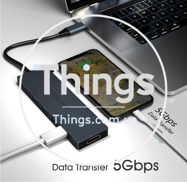 Хаб Док-станция Концентратор Elexlinco G-TP016N 5-in-1 USB-C Adapter with 4K HDMI, 100W Power Delivery K1-000168 фото