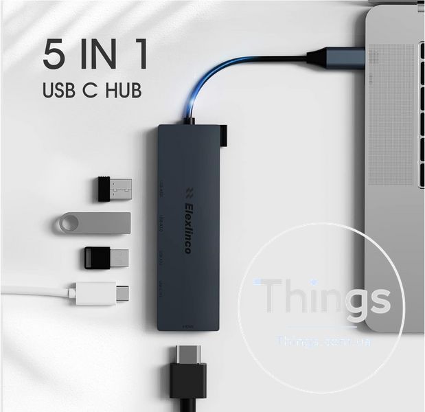 Хаб Док-станція Концентратор Elexlinco G-TP016N 5-in-1 USB-C Adapter with 4K HDMI, 100 W Power Delivery K1-000168 фото
