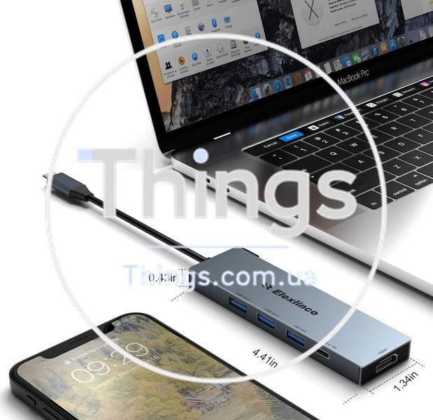 Хаб Док-станция Концентратор Elexlinco G-TP016N 5-in-1 USB-C Adapter with 4K HDMI, 100W Power Delivery K1-000168 фото