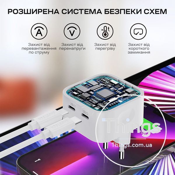 Мережевий зарядний пристрій Choetech Q5008 PD35W 2xUSB-C White K3-43-00173 фото