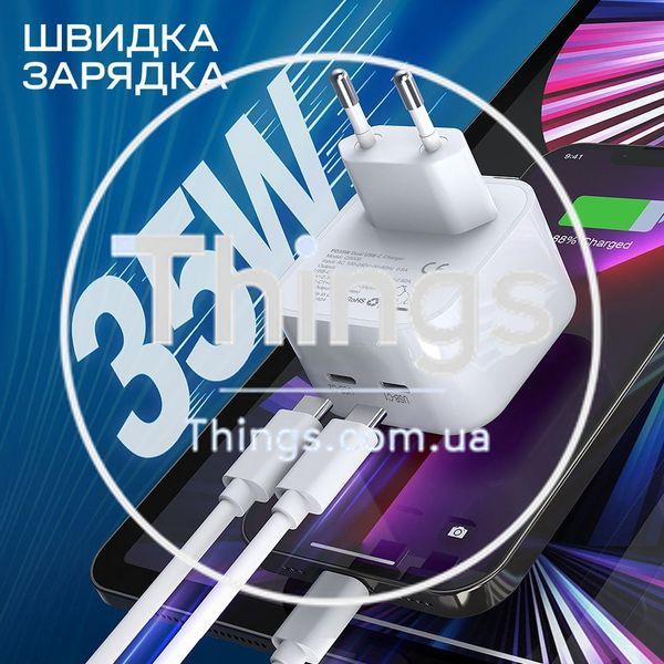 Мережевий зарядний пристрій Choetech Q5008 PD35W 2xUSB-C White K3-43-00173 фото