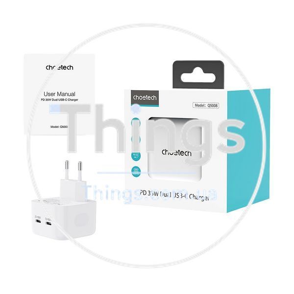 Мережевий зарядний пристрій Choetech Q5008 PD35W 2xUSB-C White K3-43-00173 фото