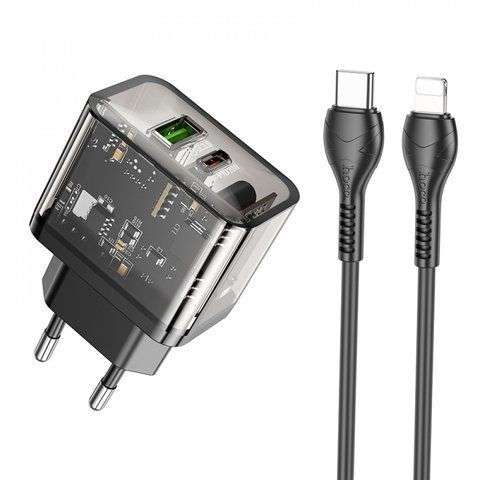 Home Charger 20W 1U 1C PD QC3.0 C to Lightning Cable (1m) Hoco N34 Dazzling __ &mdash; Transparent Black K2-000077492 фото