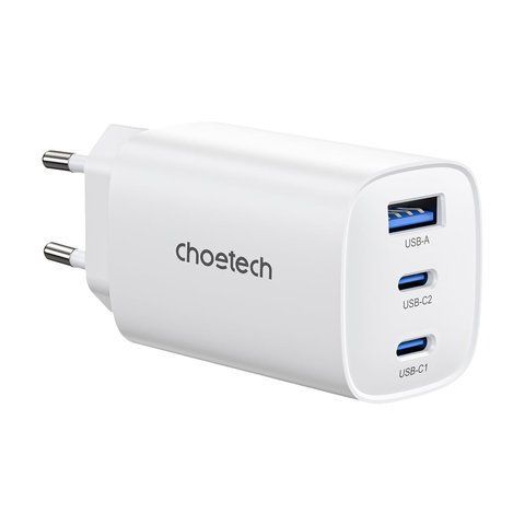 Мережевий зарядний пристрій Choetech PD9006 PD65W GAN USB-A+2xUSB-C White K3-43-00171 фото