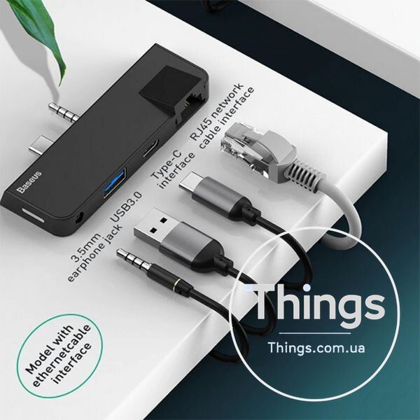HUB USB C Baseus(CAHUB-FG01) Multifunctional HUB for Surface Go(Type-C+Audio to RJ45+USB3.0+Type-C(data)+Audio) &mdash; CAHUB-FG01 Black К2-000072111 фото
