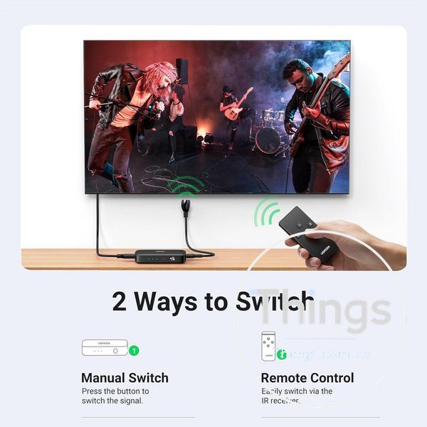HDMI свитч UGREEN (80125) 3 в 1 4K30Гц с пультом USB Micro HDMI 1.4 HDR 3D CEC HDCP 1.4 сумісний з PS5 Switch Xbox Fire Stick K1-000790 фото