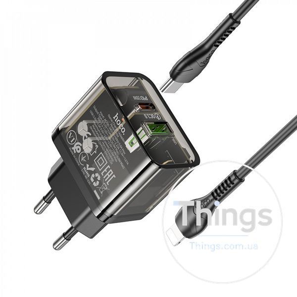 Home Charger 20W 1U 1C PD QC3.0 C to Lightning Cable (1m) Hoco N34 Dazzling __ &mdash; Transparent Black K2-000077492 фото