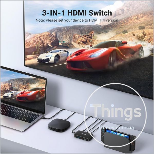 HDMI свитч UGREEN (80125) 3 в 1 4K30Гц с пультом USB Micro HDMI 1.4 HDR 3D CEC HDCP 1.4 сумісний з PS5 Switch Xbox Fire Stick K1-000790 фото
