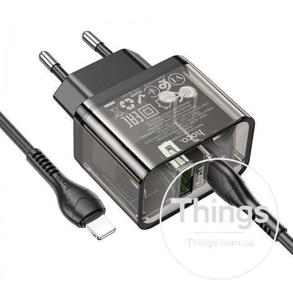 Home Charger 20W 1U 1C PD QC3.0 C to Lightning Cable (1m) Hoco N34 Dazzling __ &mdash; Transparent Black K2-000077492 фото