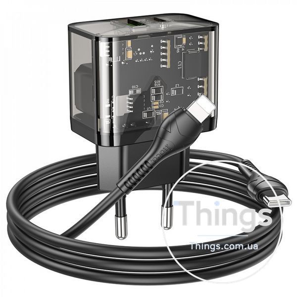 Home Charger 20W 1U 1C PD QC3.0 C to Lightning Cable (1m) Hoco N34 Dazzling __ &mdash; Transparent Black K2-000077492 фото