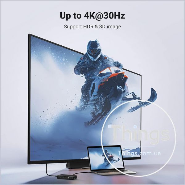 HDMI свитч UGREEN (80125) 3 в 1 4K30Гц с пультом USB Micro HDMI 1.4 HDR 3D CEC HDCP 1.4 сумісний з PS5 Switch Xbox Fire Stick K1-000790 фото