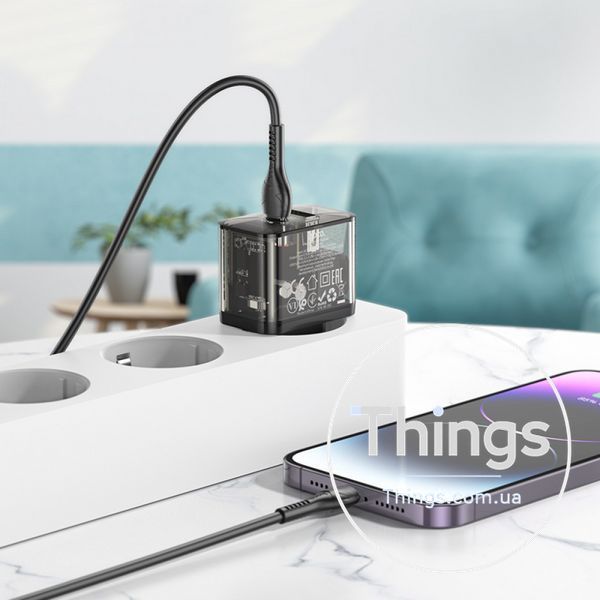 Home Charger 20W 1U 1C PD QC3.0 C to Lightning Cable (1m) Hoco N34 Dazzling __ &mdash; Transparent Black K2-000077492 фото