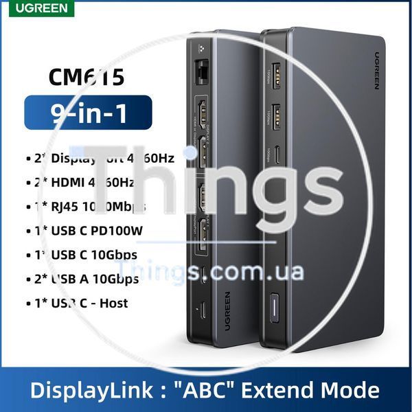 Док-станция 9 в 1 UGREEN Revodok Pro CM615 Type-C концентратор 4K HDMI DisplayPort RJ45 PD100W K1-000068 фото