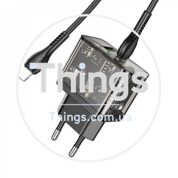 Home Charger 20W 1U 1C PD QC3.0 C to Lightning Cable (1m) Hoco N34 Dazzling __ &mdash; Transparent Black K2-000077492 фото